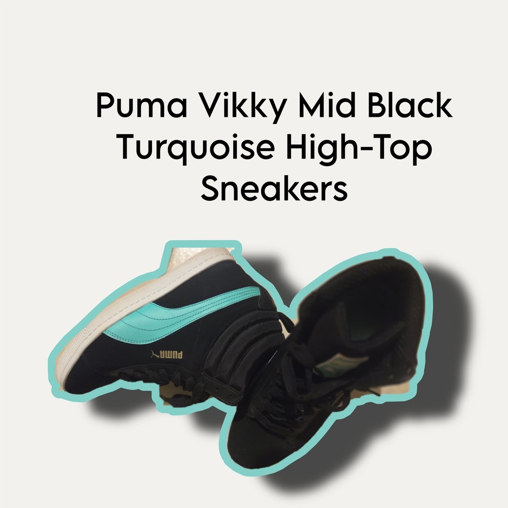 Puma Vikky Mid Sneakers Womens Black Turquoise EUC High Top Suede Shoes
